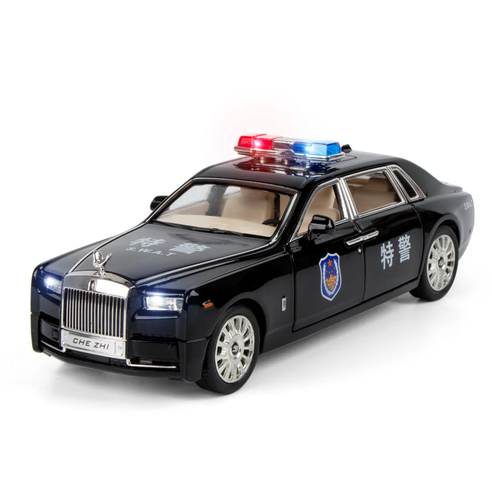 

1/24 Simulation RollsRoyce Alloy Die-casting Police Cars Sound And Light Pull Back Can Open The Door Car Children's Toys