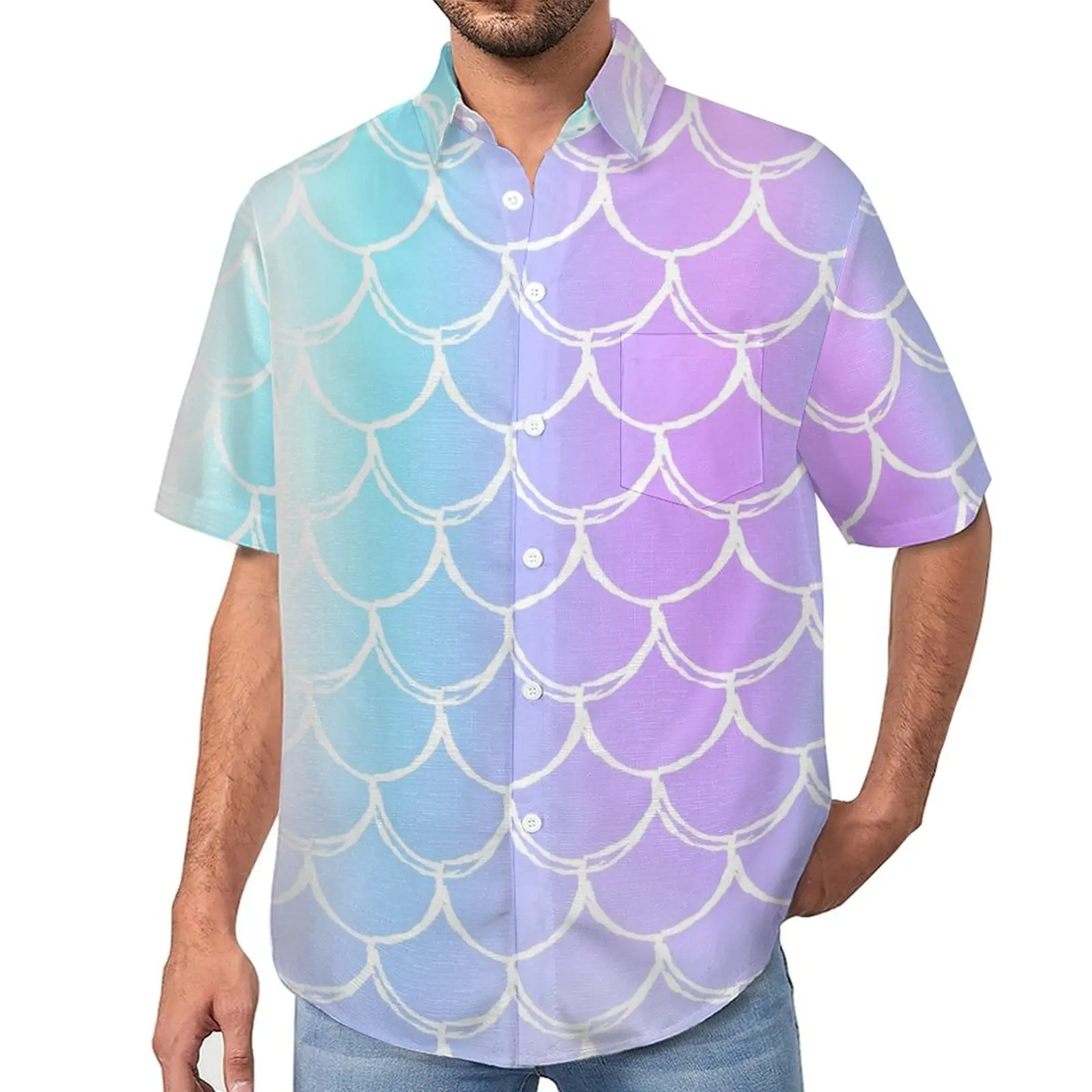 

Рубашка для отпуска с принтом Омбре, Гавайская Повседневная рубашка в стиле русалки, Мужская модная блузка с коротким рукавом, дизайнерская одежда большого размера