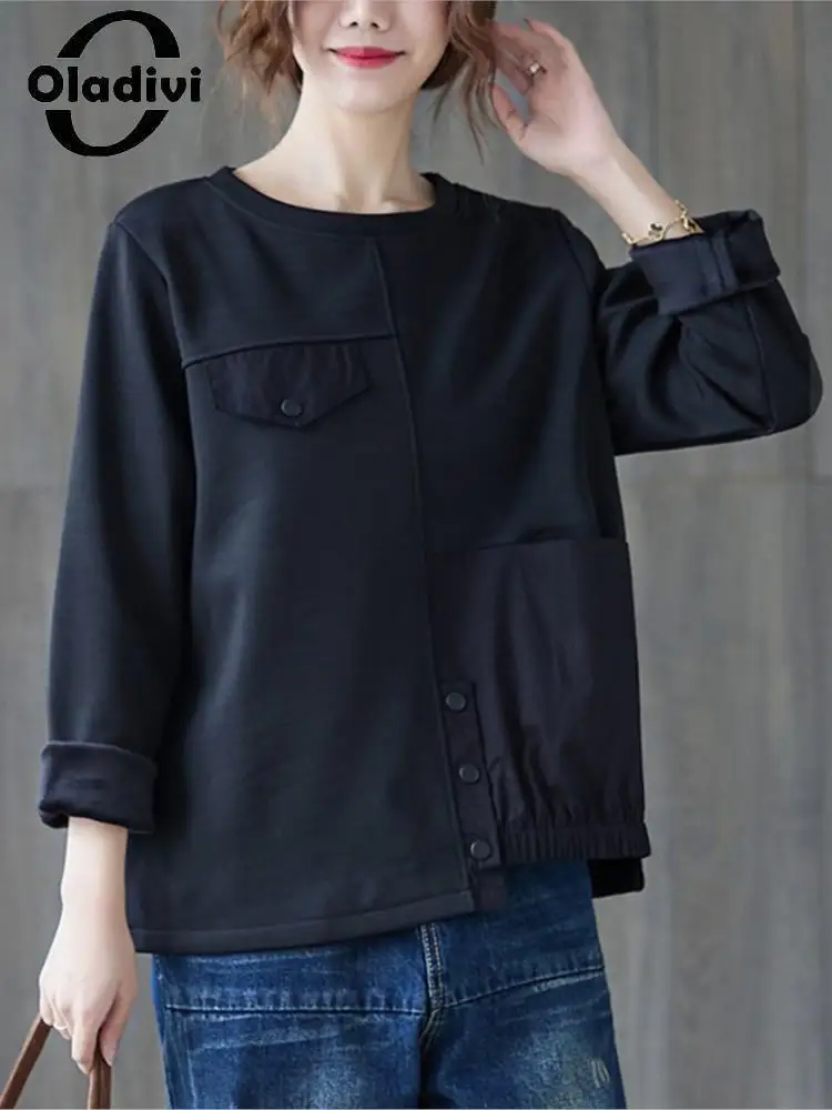 

Oladivi Big Size Women Velvet Sweatshirts 2022 Autumn Winter Casual Loose Warm Hoodies Vintage Ladies Oversized Top Shirts 8936