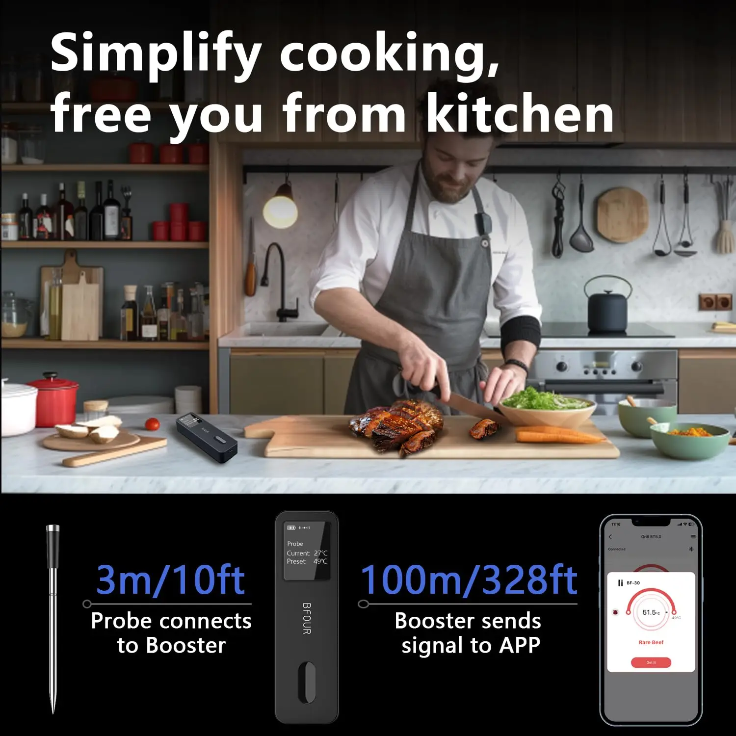 Bluetooth Wireless Meat Thermometer with Waterproof Probe, Digital LCD Display for Cooking, Oven, BBQ, Grill, and Smoker 5