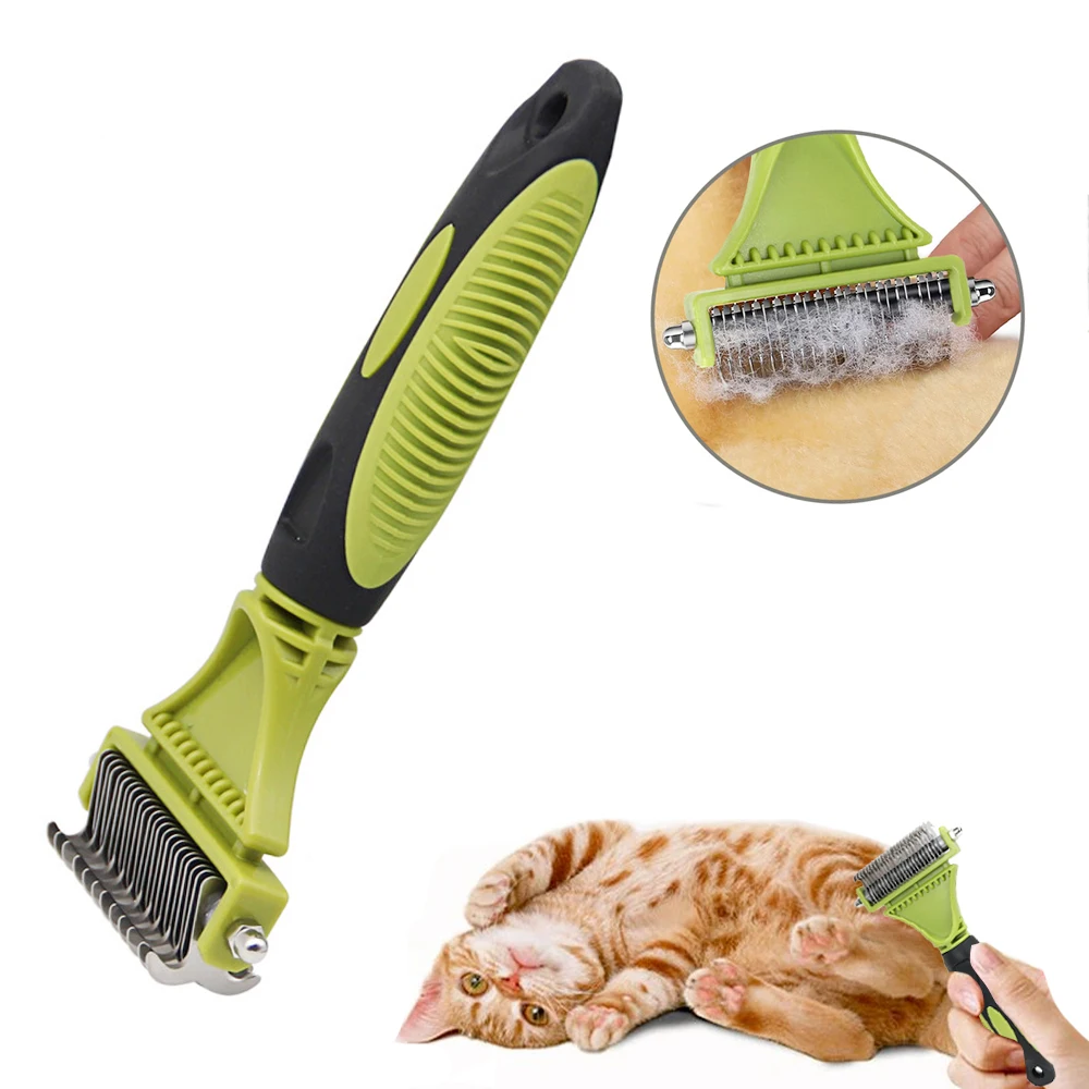 

Pets Grooming Brush Two-Sided Stainless Steel Shedding and Dematting Undercoat Rake Comb for Dog Cat Remove Knots Tangles Easily