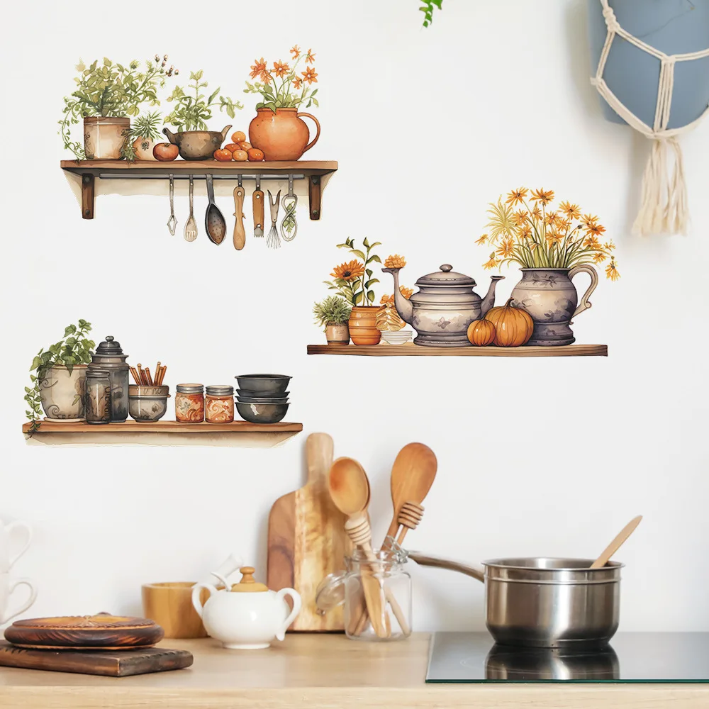 Wall Stickers 1PCS Painted Green Plant Flower Pot Wall Paste Living Room Kitchen Home Decoration Self adhesive