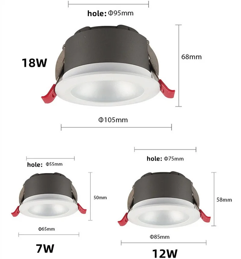 IP65 Waterproof COB Downlight 7W 12W 18W Aluminum Ceiling Spotlight AC85-265V with Driver For Toilet Bathroom Lighting