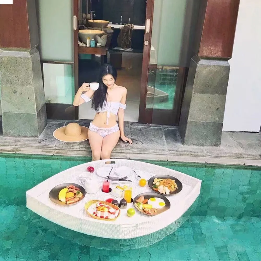 Floating Tray-Romantic Rattan Floating Tray Swimming Pool Drinks Breakfast BBQ