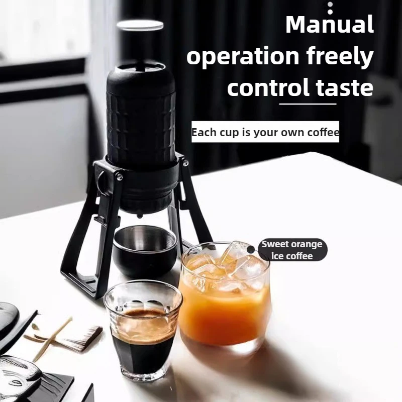 Outdoor Portable Espresso Capsule Manual Coffee Machine Household Hand Pressure Folding Storage Black Steel Gall Coffee Machine