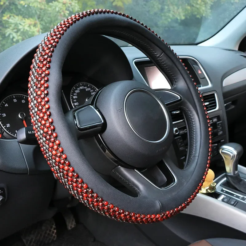 Универсальные летние Чехлы для руля с деревянными красными бусинами диаметром 38 см для Toyota BMW VW