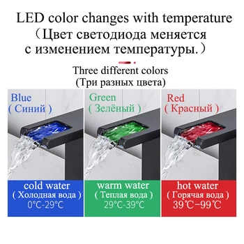 LED Bathroom Basin Faucet Waterfall Outlet Black Cold And Hot Mixer Deck Installation Crane Kitchen Sink Tap With Light 4