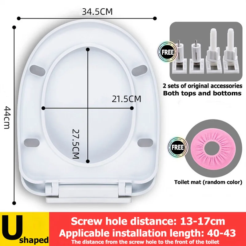 Toilet Seat Accessories U-SHPAED Toilet Seat, Quiet-Close Lid and Seat, Countoured Grip-Tight Bumpers and Installation Hardware, White
