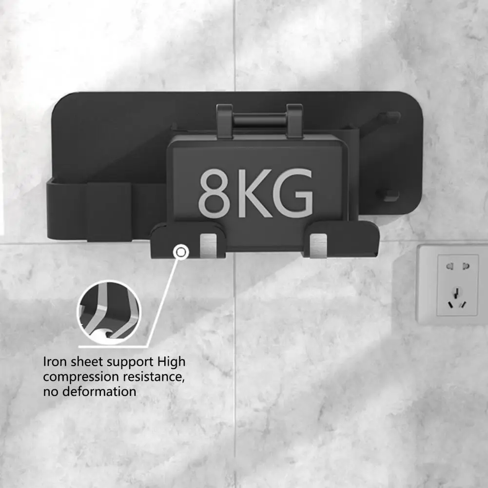 26*13cm Hair Dryer Holder Strong Bearing Capacity 3 Compartments Winding Design Wall Mounted Hair Dryer Stand Bathroom Supply