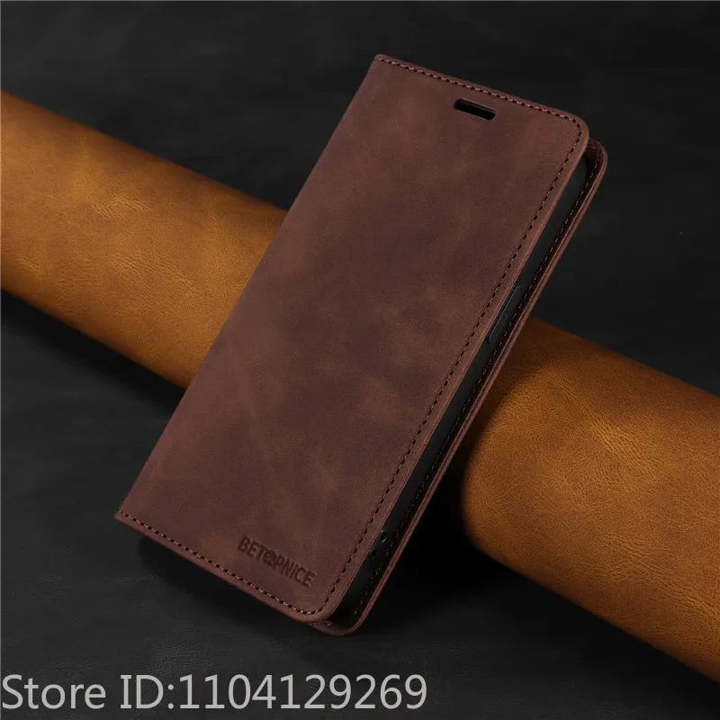 Leather Flip Cover Wallet with Card Holder and Magnetic Closure - Anti-theft Protection