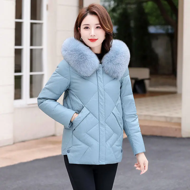 2023 Winter New Sheepskin Down Jacket Women Short Fox Fur Collar Thick Warm Leather Coat Female Fashion Slim fit Hooded Outwear winter womens new sheepskin genuine leather short down jacket slim fox fur fashion concise elegant coat female casual outerwear