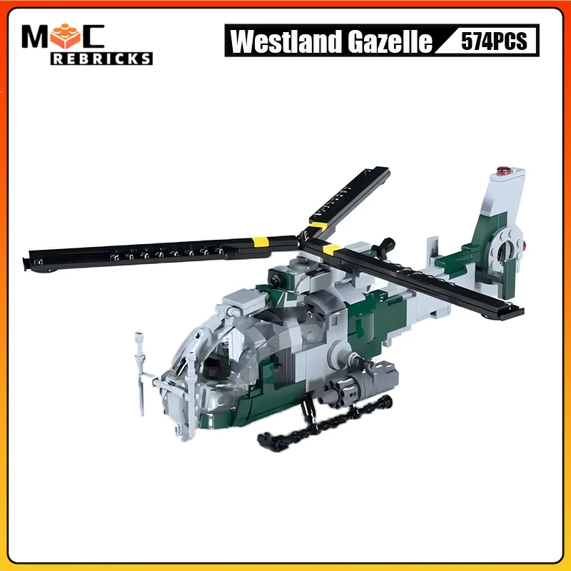 

574PCS Westland Gazelle Light Armed Helicopter Transport Airplane MOC Building Blocks Assembly Aircraft Model Kids Bricks Toys