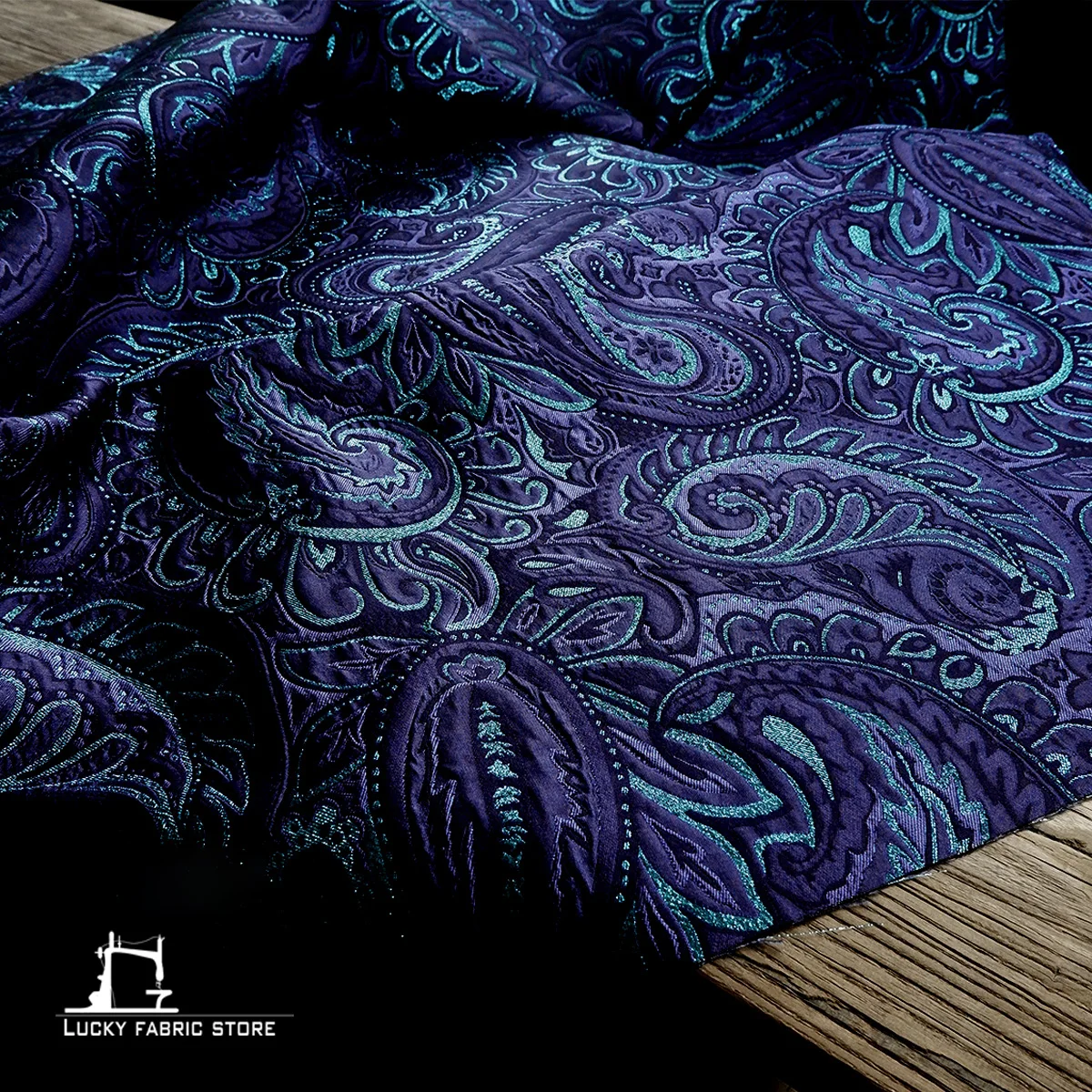 Blue Qiyi cashew flower blended three-dimensional ethnic pattern jacquard texture fabric clothing cloth DIY designer fabric