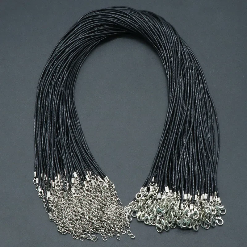 10pcs/Set 50cm Leather Rope Waxed Wire Necklace Rope Lobster Clasp Black Leather Pendant Lanyard Necklace Diy Jewelry Accessory