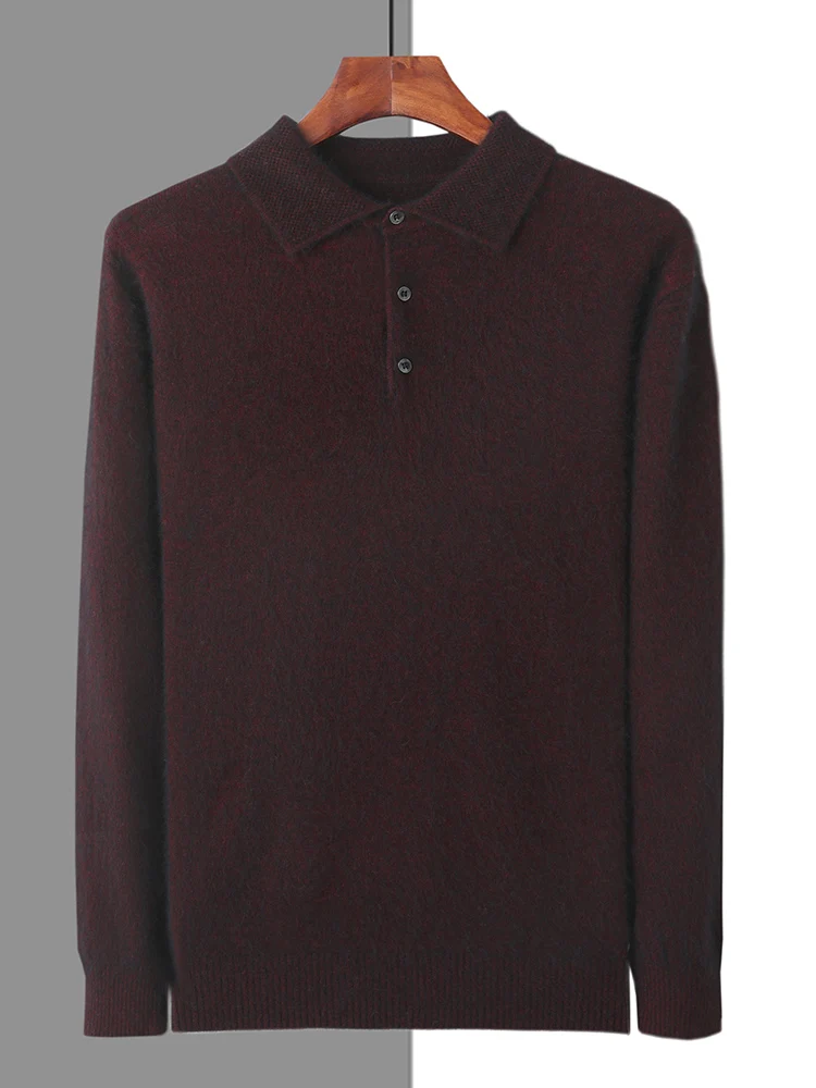 100% Mink Cashmere Jacket Men's POLO Collar Pullover 2024 Spring Autumn New Knitted Tops Casual Loose Large Size Men's Shirts 6