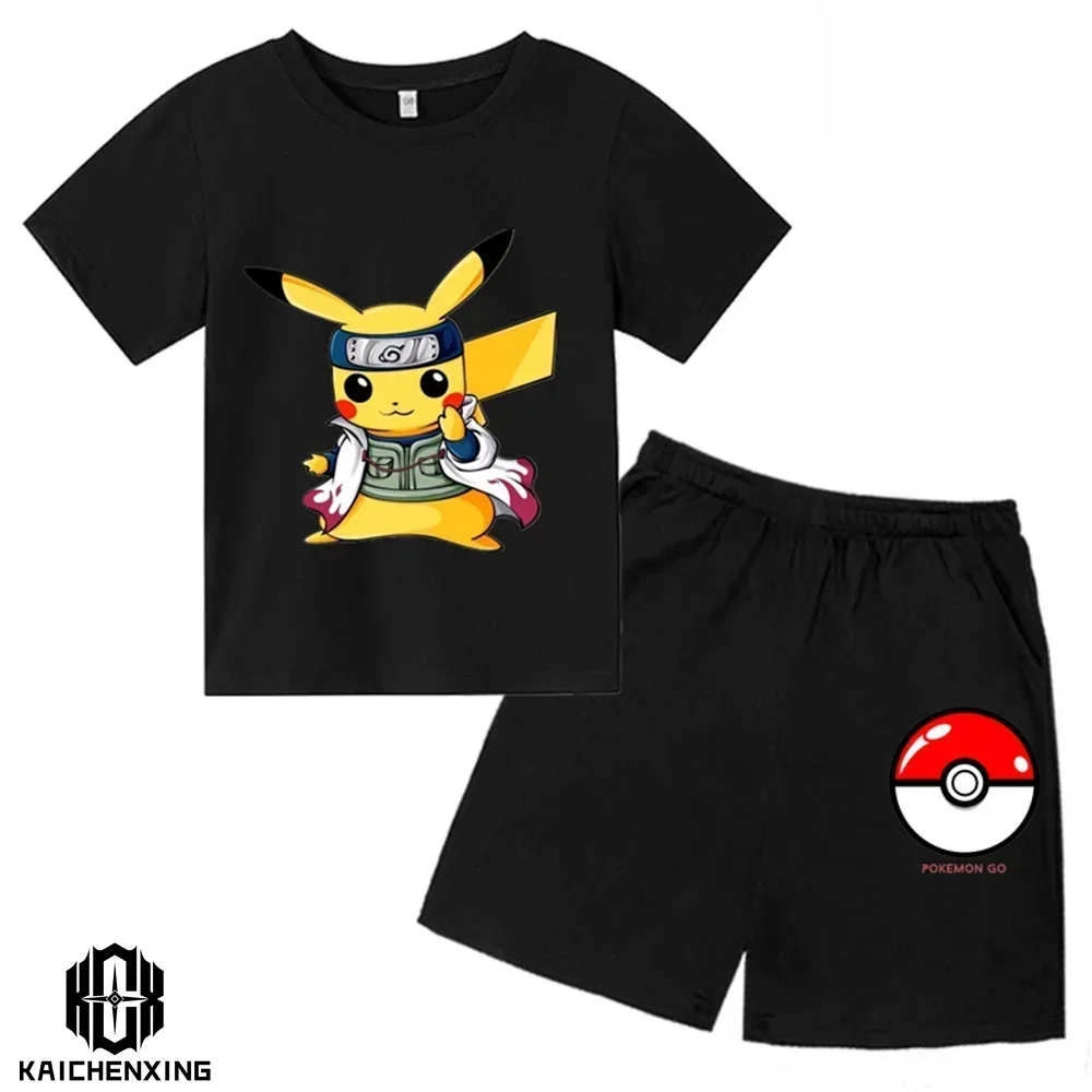 Letnia moda Pokemon t-shirt + spodnie zestawy dwuczęściowe dla dzieci ubranka dla dzieci harajuku Baby Boys Pikachu spodenki rękaw