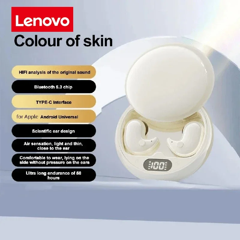 Lenovo Bluetooth Wireless Earphones Small Earbuds Sleeping Sport Invisible Headphones Bass Sound Quality Headset Sliding Cover, Alina Gadgets