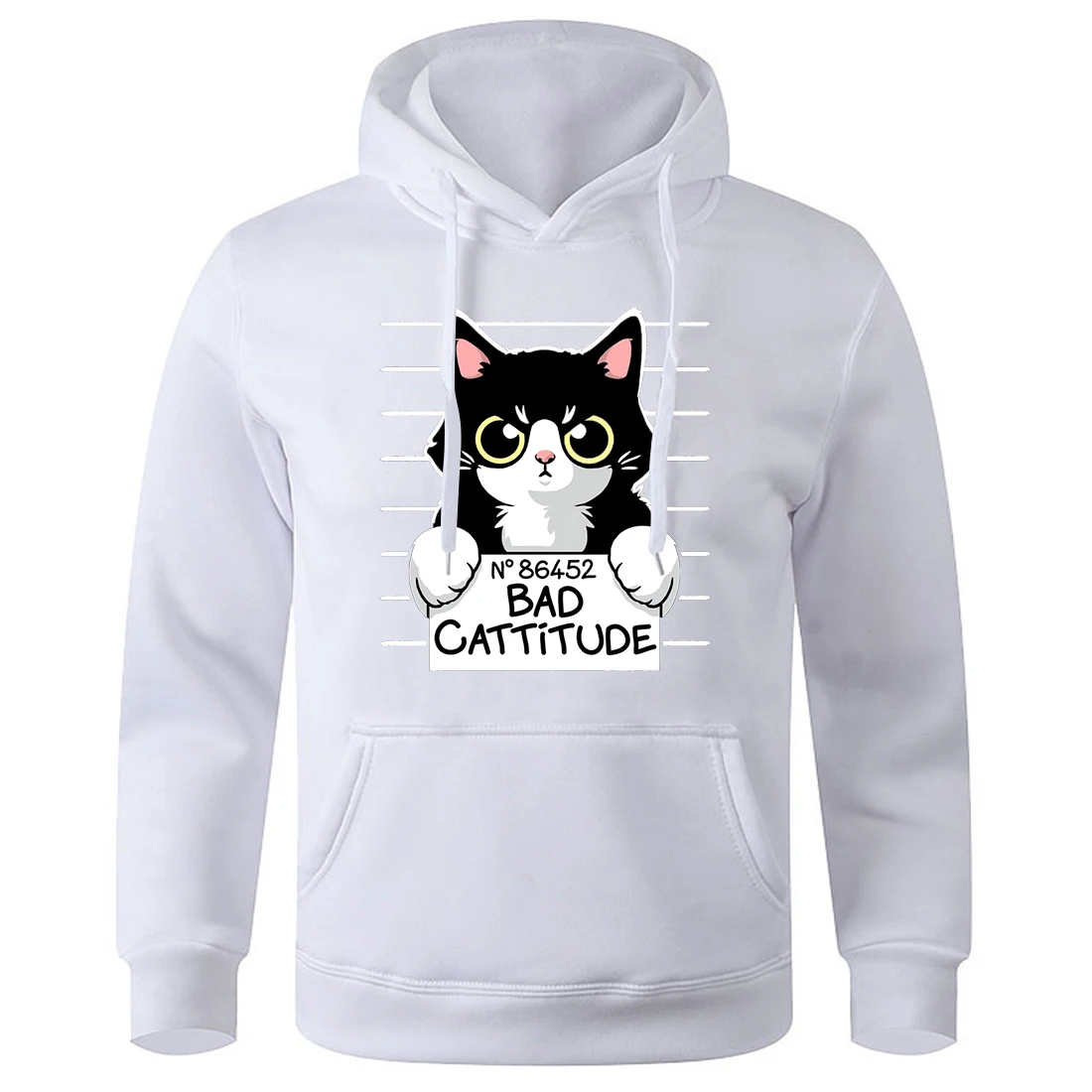 

No86452 Bad Cattitude Funny Cat Printing Man Tracksuit Novelty Funny Hoody Soft Breathable Hoodie Fashion Sports Hooded Shirt