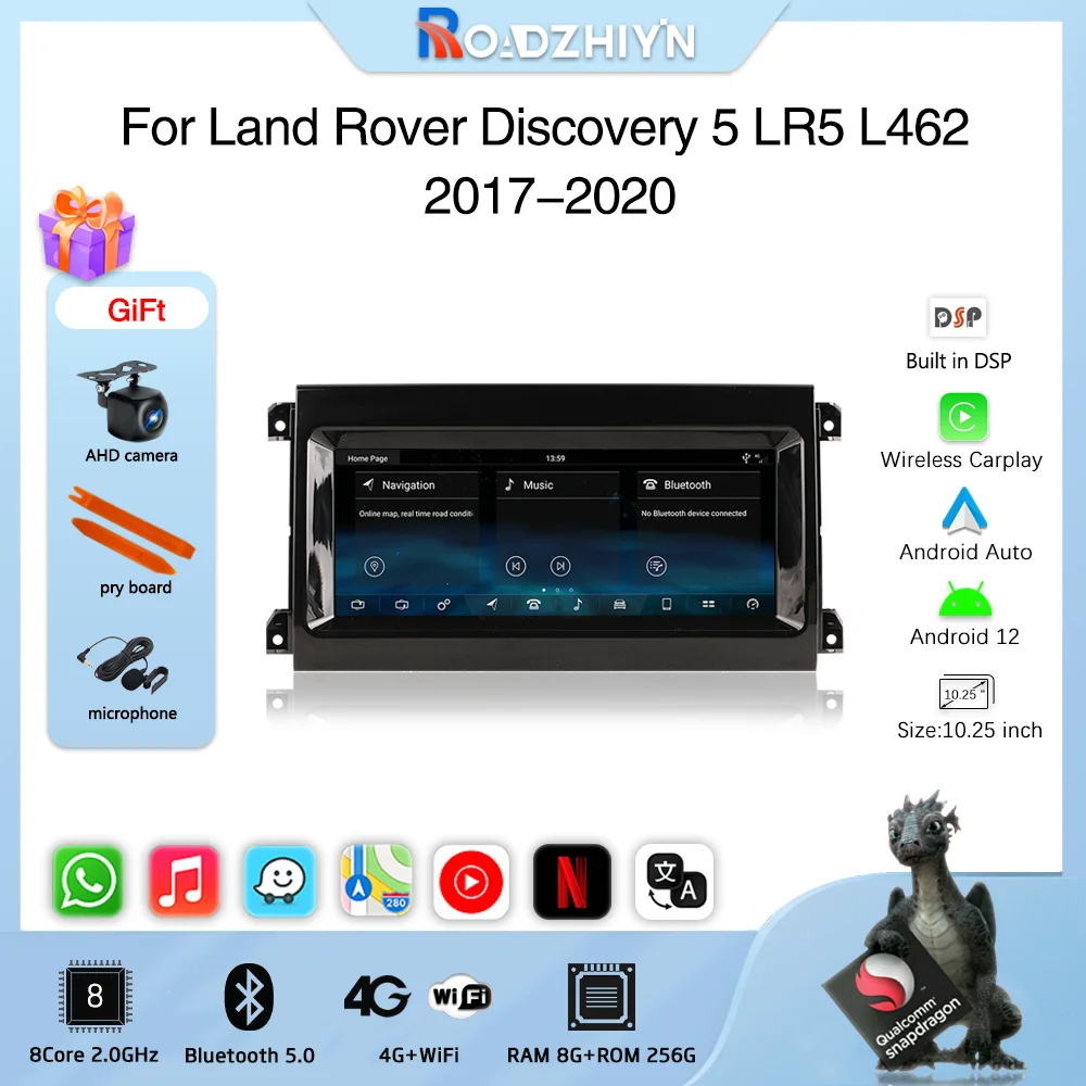 

Roadzhiyin 10.25 "Car Multimedia Video Player For Land Rover Discovery 5 LR5 L462 2017-2020 GPS Navigation Android12 Carplay 360