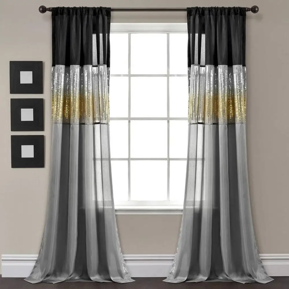 

Night Sky Sequin Color Block Window Curtain Panel Modern Hollywood Glam Décor Sparkle 42"x84" Shimmery Polyester Light Filter