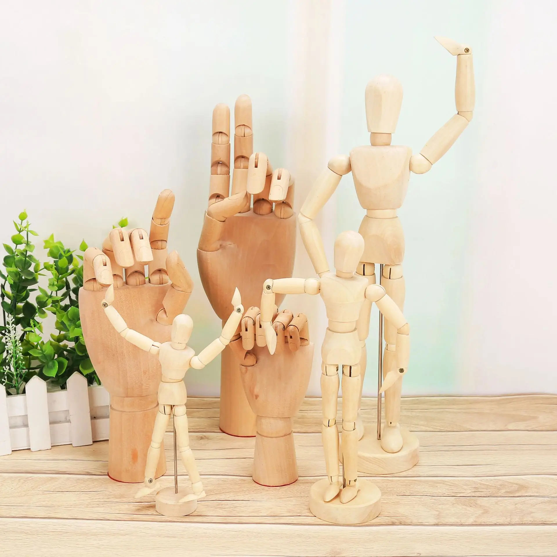 WoodenHandFigurinesRotatableJointHandModelWoodManOrnament