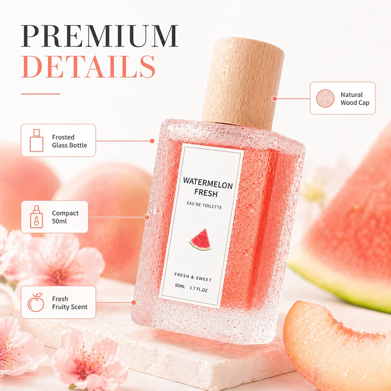2Pcs Fruity Eau de Toilette for Women, Peach Blossom & Watermelon Fresh Perfume Spray, Sweet Floral Body Fragrance Gift Set, view 5