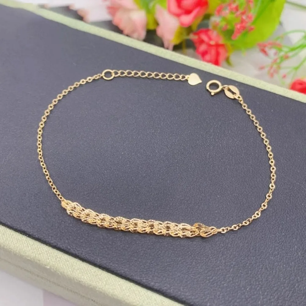 

Real Pure 18K Yellow Gold Chain Women Gift Lucky Phoenix Tail O Link Bracelet 16.5+3cm