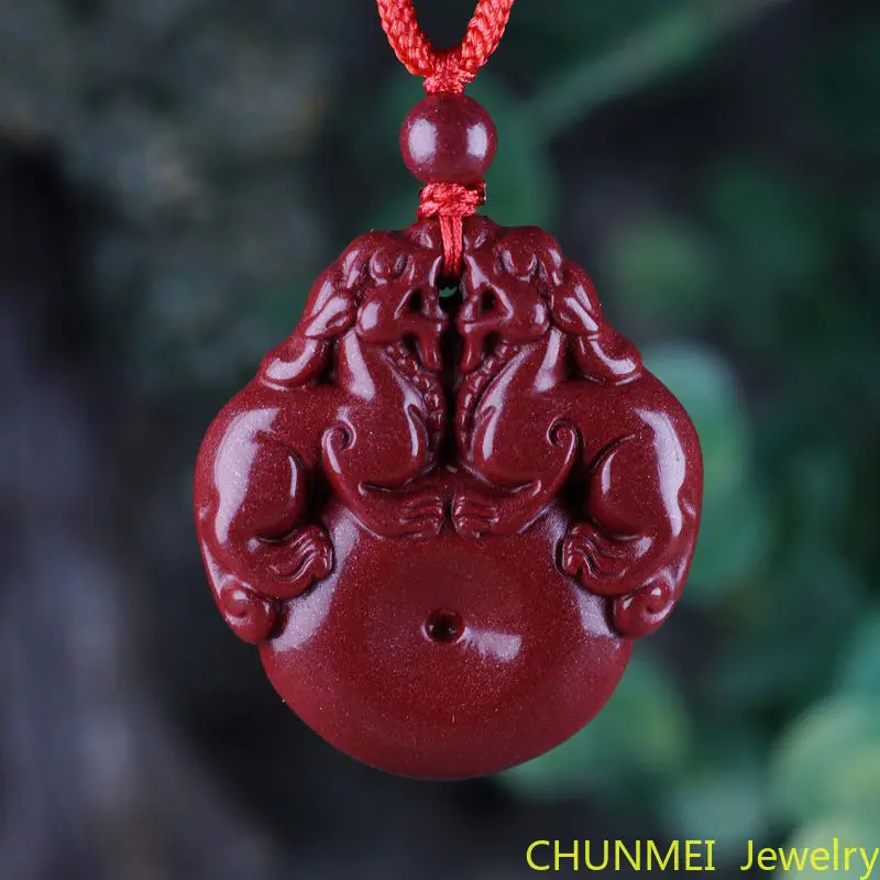 

High-content Pure Natural Double Fairies Men and Women Transport Pendants 97% High-content Imperial Raw Ore Cinnabar Pendants