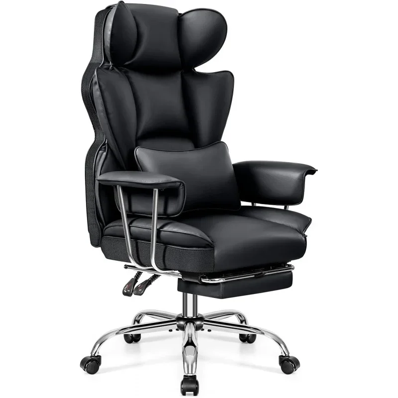 Desk Tall Executive Footrest, Ergonomic Reclining High Back Lumbar Support (Black)