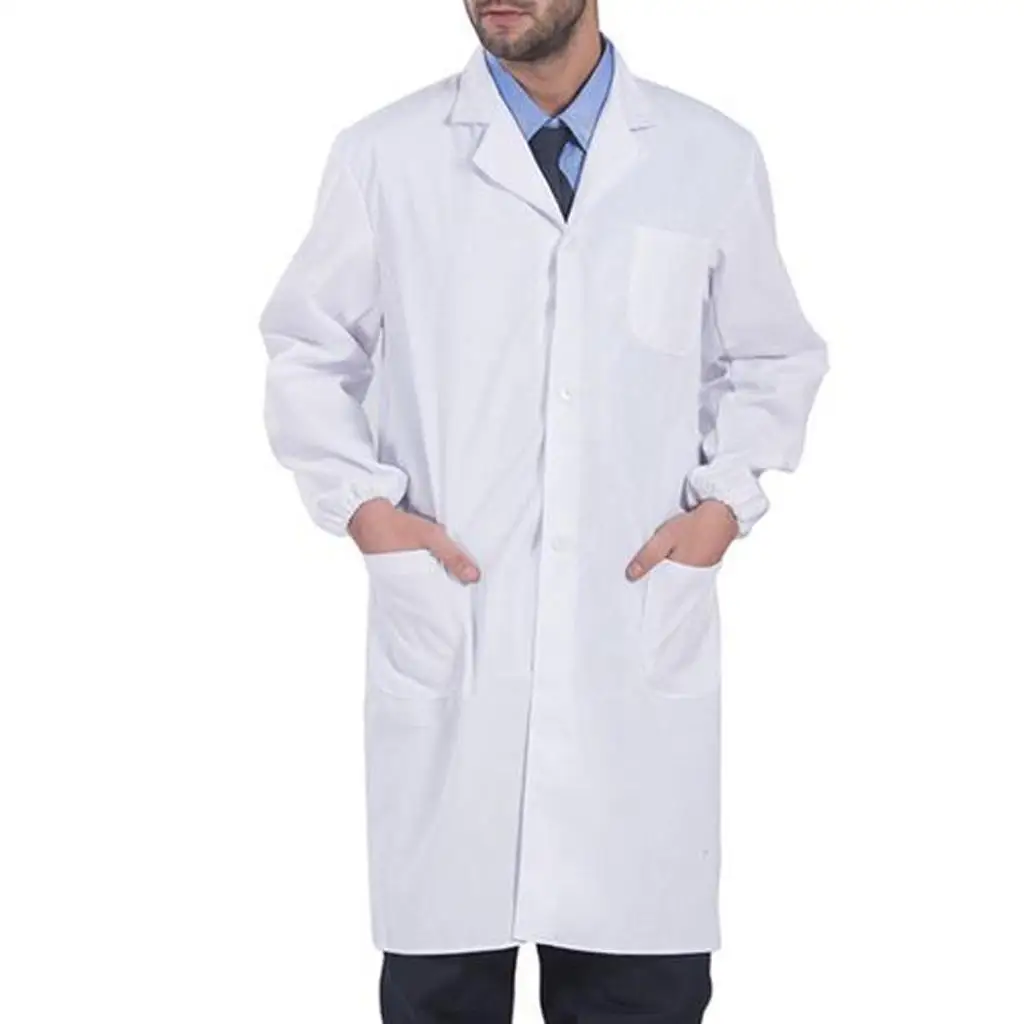 Men Unisex Scrubs White Lab Coat Uniform Doctor's Coat Food Long Sleeve