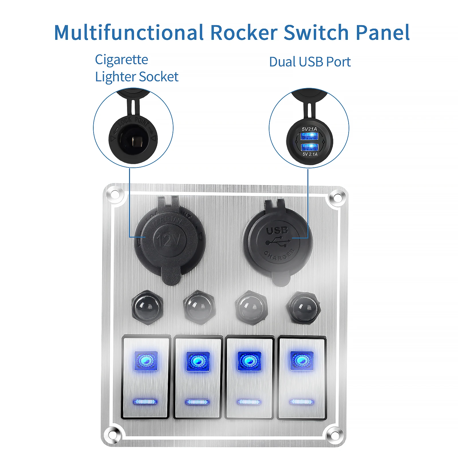 

12V/24V Rocker Switch Panel Dual USB Slot Socket Digital Voltmeter Circuit Breaker For Truck Camper RV Yacht Marine Car 4/6 Gang