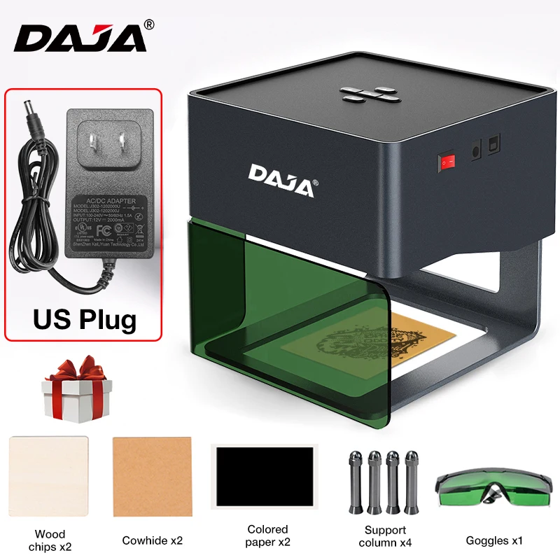 DAJA DJ6 Lazer Gravür DIY Taşınabilir Lazer Gravür Makinesi 3000mw Hızlı Logo Baskı Yazıcısı 80x80mm Oyma Alanı Ahşap Plastik