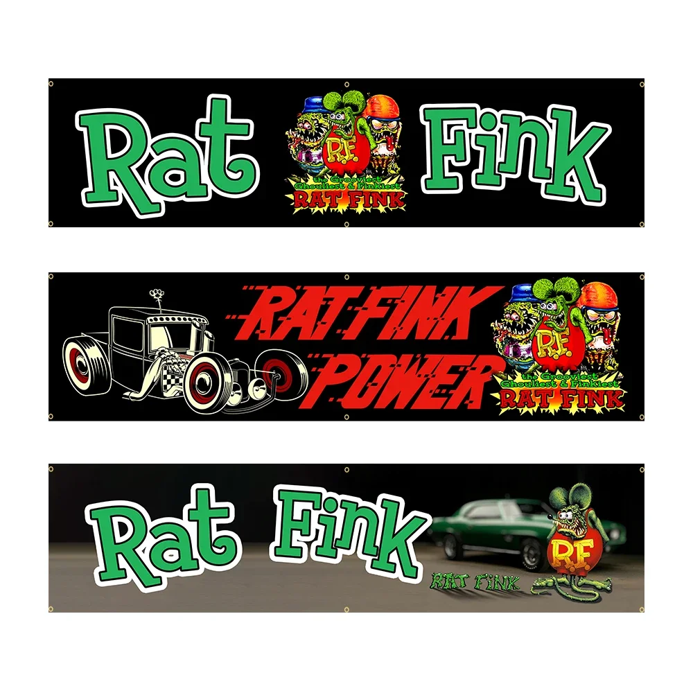 60 X240Cm Rat Fink Banner Flag Racing Show Motoring Workshop Flag Poliestere Stampato Garage O Arazzo Decorazione Esterna