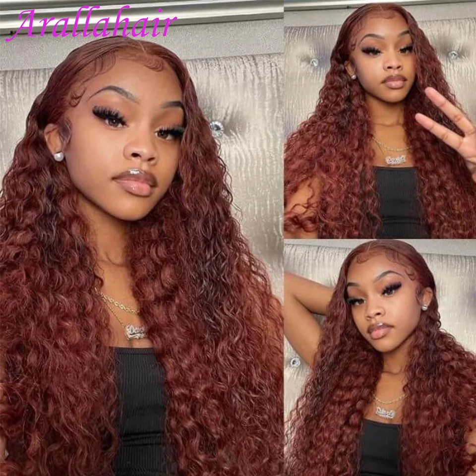 

Reddish Brown Deep Wave Lace Front Wig 30 32 Inch 5x5 HD Closure Wig Water Wave Lace Front Wig Curly Human Hair Wigs 250 Density