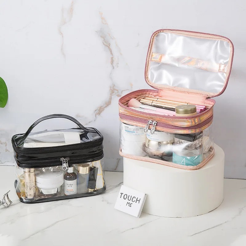Transparent PVC Cosmetic Bag For Women Clear Zipper Makeup Bags Organizer Beauty Travel Wash Make Up Toiletry Case Tote Handbags