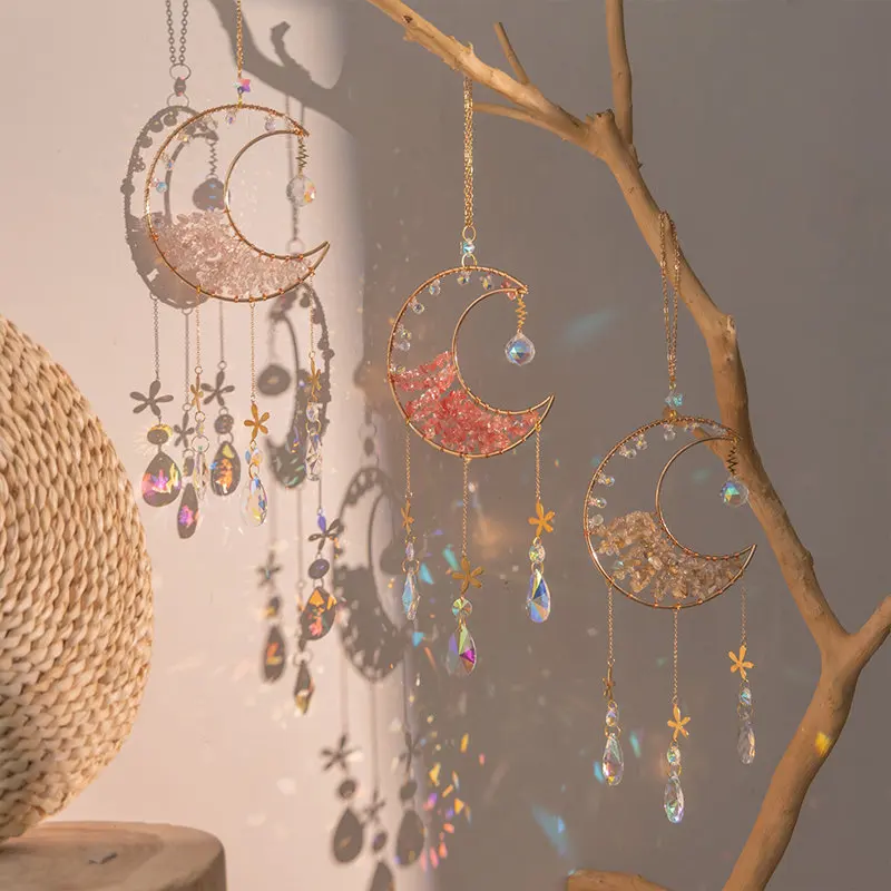 Pink Crystal Prisms Rainbow Maker Sun Catchers Natural Gravel Citrine Quartz Window Suncatcher Hanging Interior Room Decoration 3
