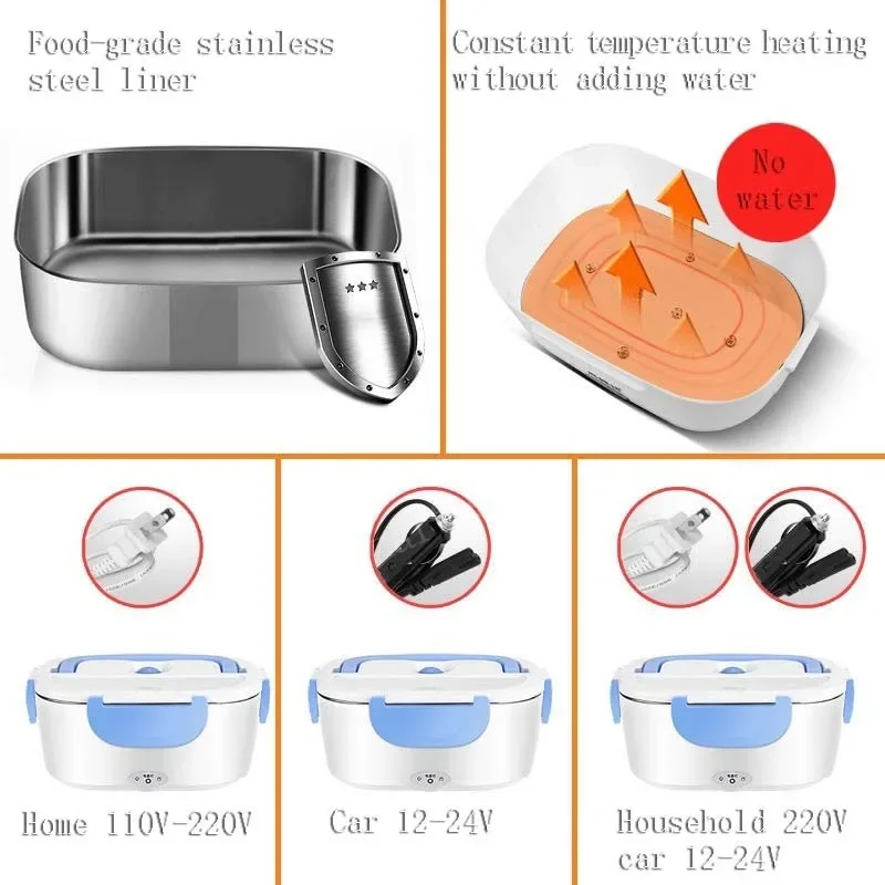 Lunch Box 12-24V 110/220V Portable Electric Food Warmer Heater Rice Container For Home Car