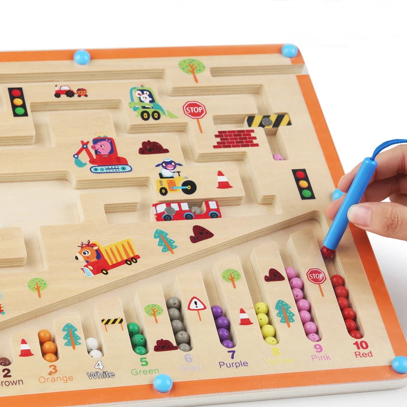 Juguetes Montessori Laberinto Magnético De Madera – Dinosaurios Y Números Del 1 Al 10, 55 Cuentas De Colores, Incluye Varita Magnética, Juego Educativo De Motricidad Fina Para Niños De 3 A 6 Años, Regalo De Cumpleaños Y Navidad
