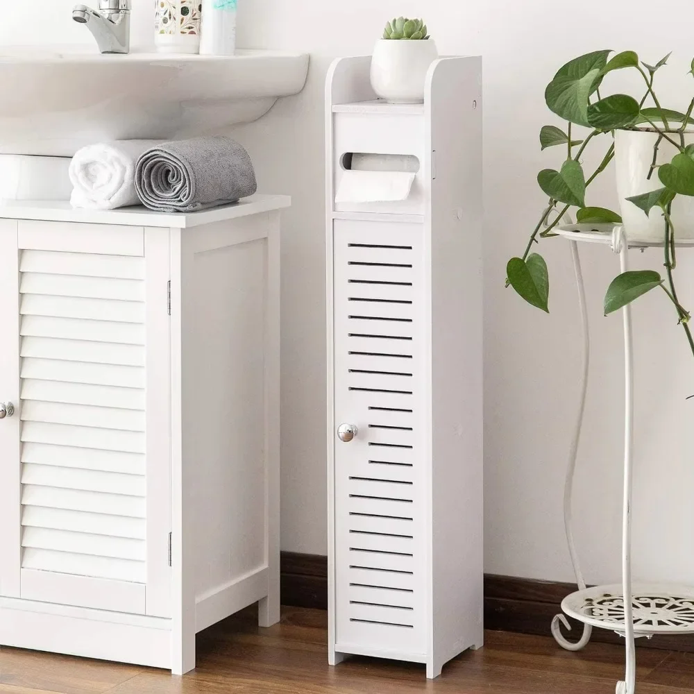 Small Bathroom Corner Floor Cabinet Organizer with Door Open Shelf for Skinny Bathroom Storage Corner Floor Bathroom Furniture