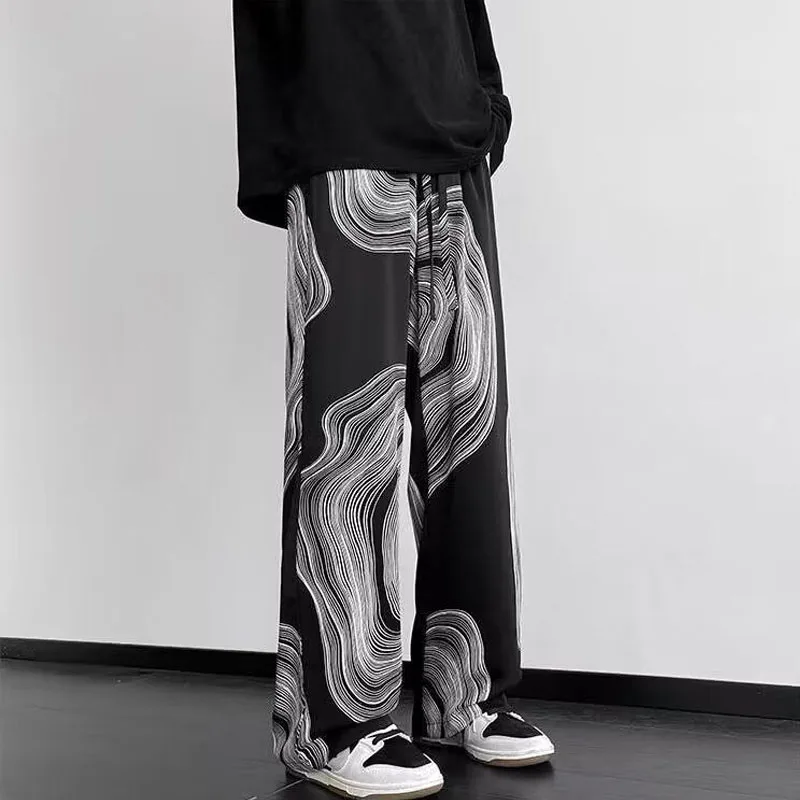 2024 Spring Tie Dye Young Style Pendant Men Loose Large Size Elastic Waist Straight Cylinder Casual Comfortable Wide Leg Pants