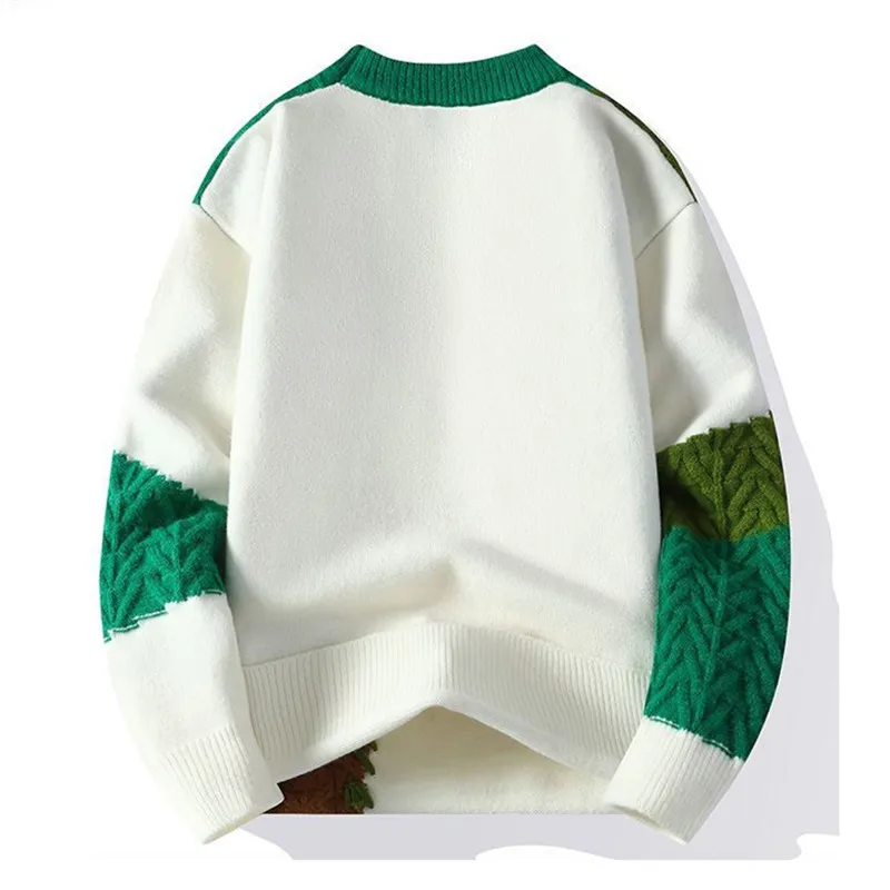 Winter Fashion Sweater Men Patchwork Casual Knit Pullovers Mens Thick Warm Harajuku Loose Knitted Sweaters O-Neck Streetwear Man 2