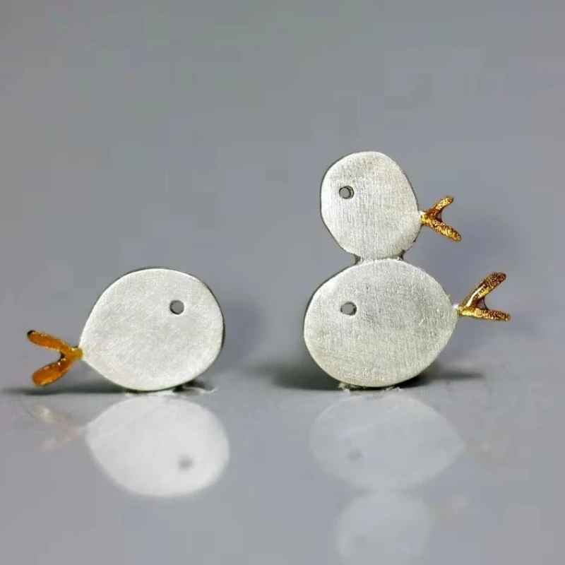 Ohrstecker aus 925er-Sterlingsilber, niedliche Fischfamilie, für Damen, Geschenk, hypoallergener Sterling-Silber-Schmuck