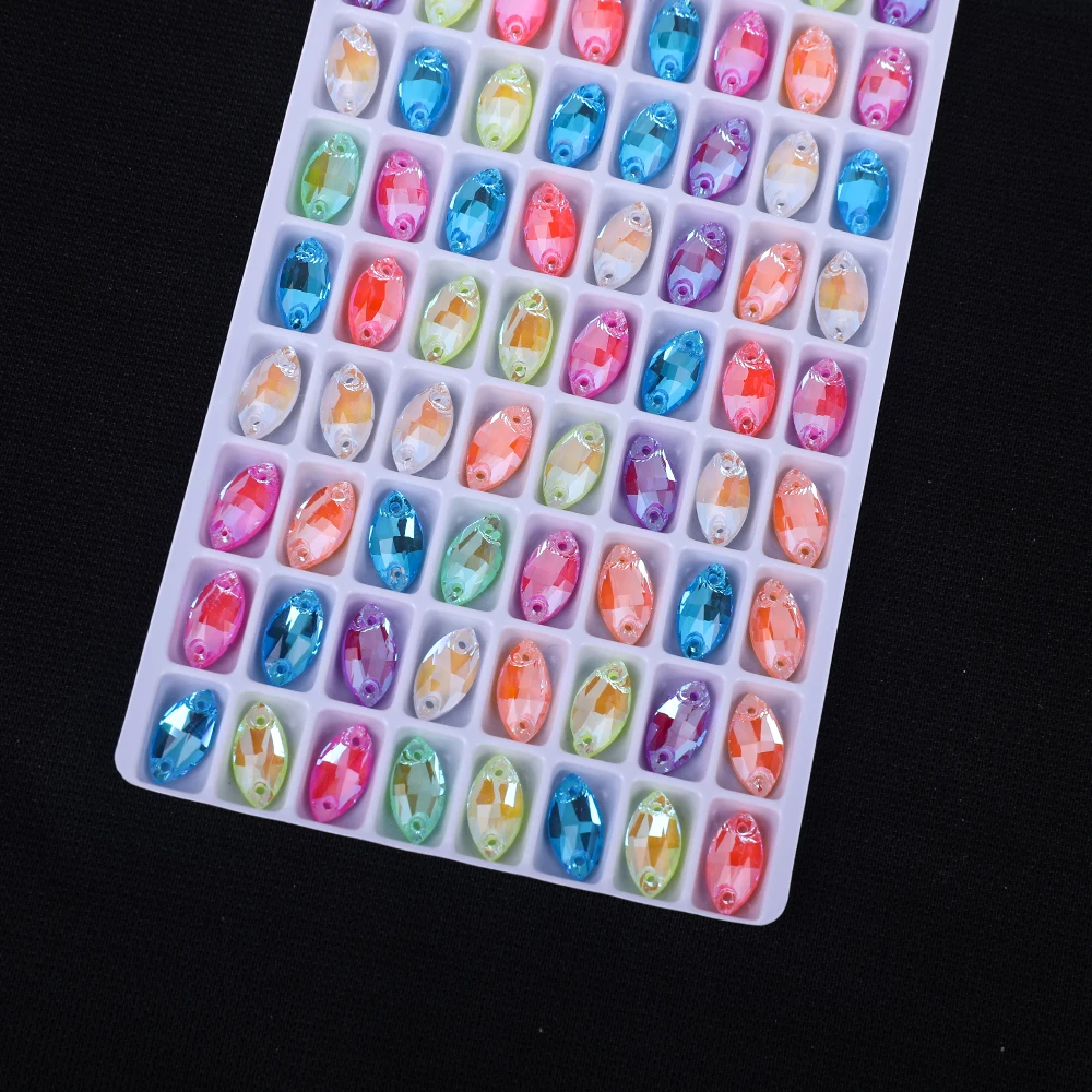 Vc neon fluor zierende Pferde auge nähen auf Strass Navette ab Nähen Diamant Glas Diamant Flatback DIY Zubehör Hochzeit – Detail 4