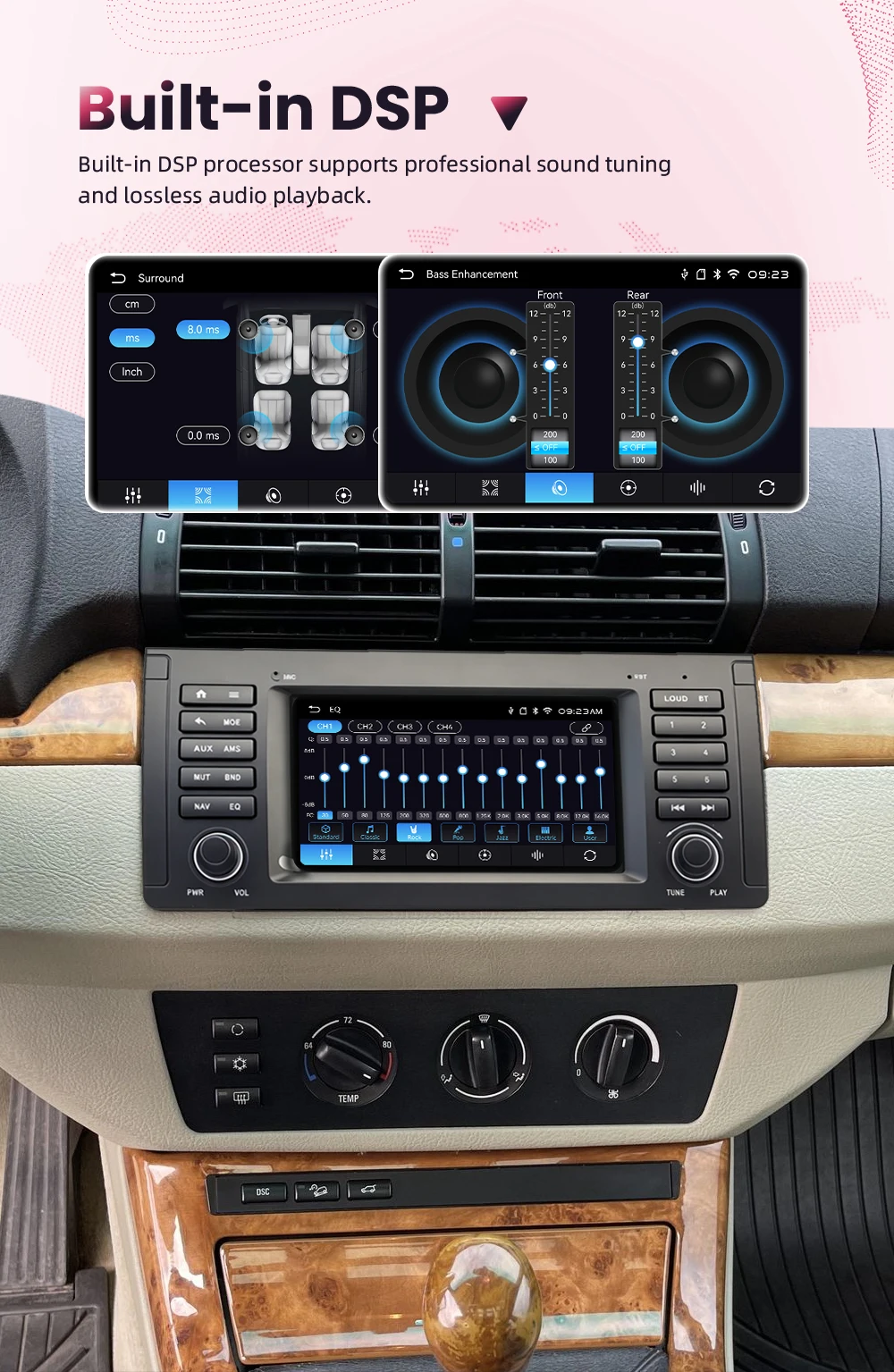 BONROAD Radio de coche de 7 pulgadas para BMW X5 E53 1999-2007, reproductor Multimedia de vídeo para coche, Apple Carplay inalámbrico, Android, RDS, DSP, navegación GPS, pantalla táctil Linux 8