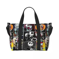 Custom Jack And Sally Collage Beach Tote Bag for  Extra Large Gym Carry On The Nightmare Before Christmas Travel Shopping Bags 1