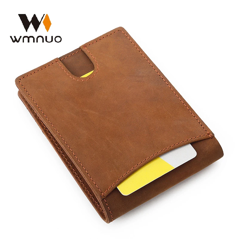 

Бумажники wmnuo мужские из коровьей натуральной кожи, складной держатель для карт и мелочи, кошелек-клатч из воловьей кожи с зажимом для банкнот