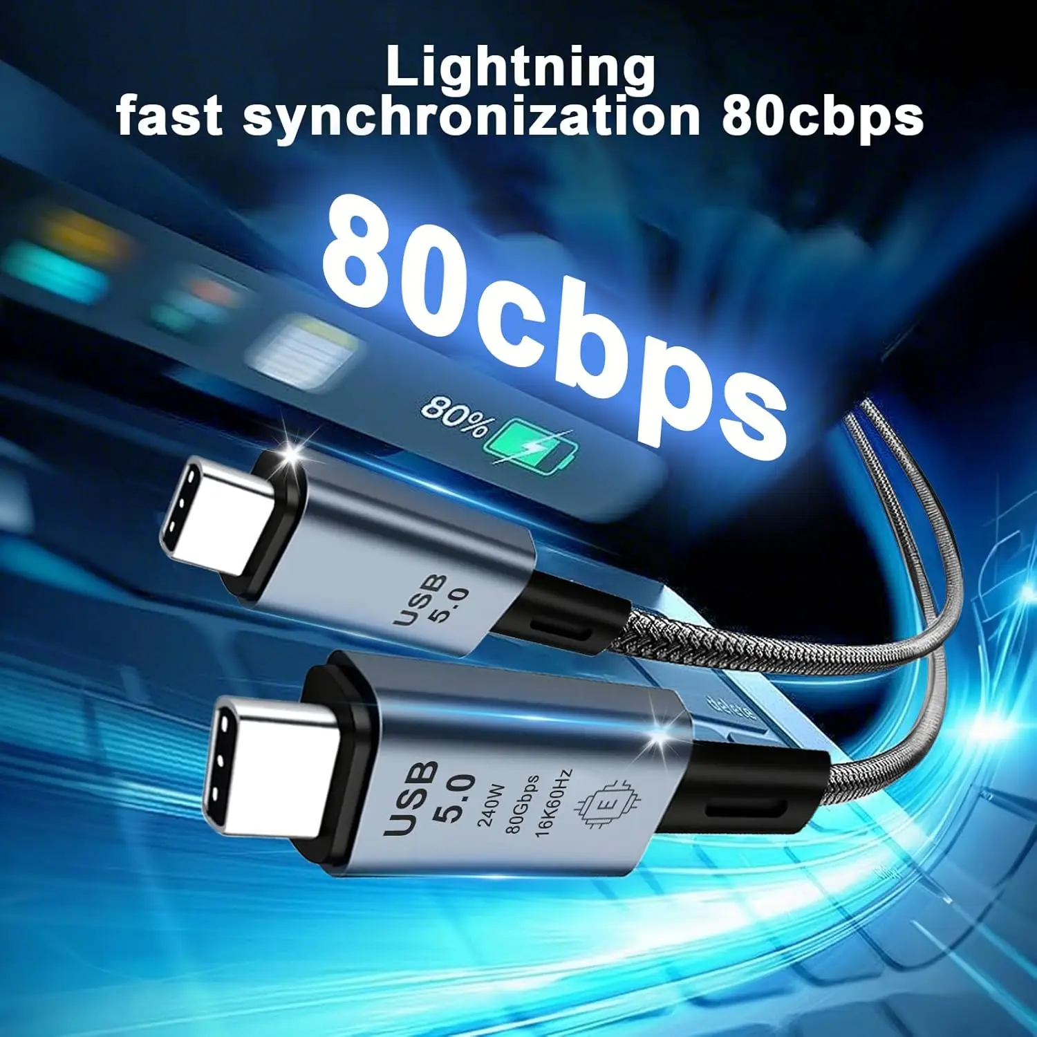 새로운 USB 5.0 케이블 80Gbps 240W 16K/60Hz 비디오, 썬더볼트 5 타입 C 고속 충전, 아이폰 17, 맥북 프로, 아이패드용