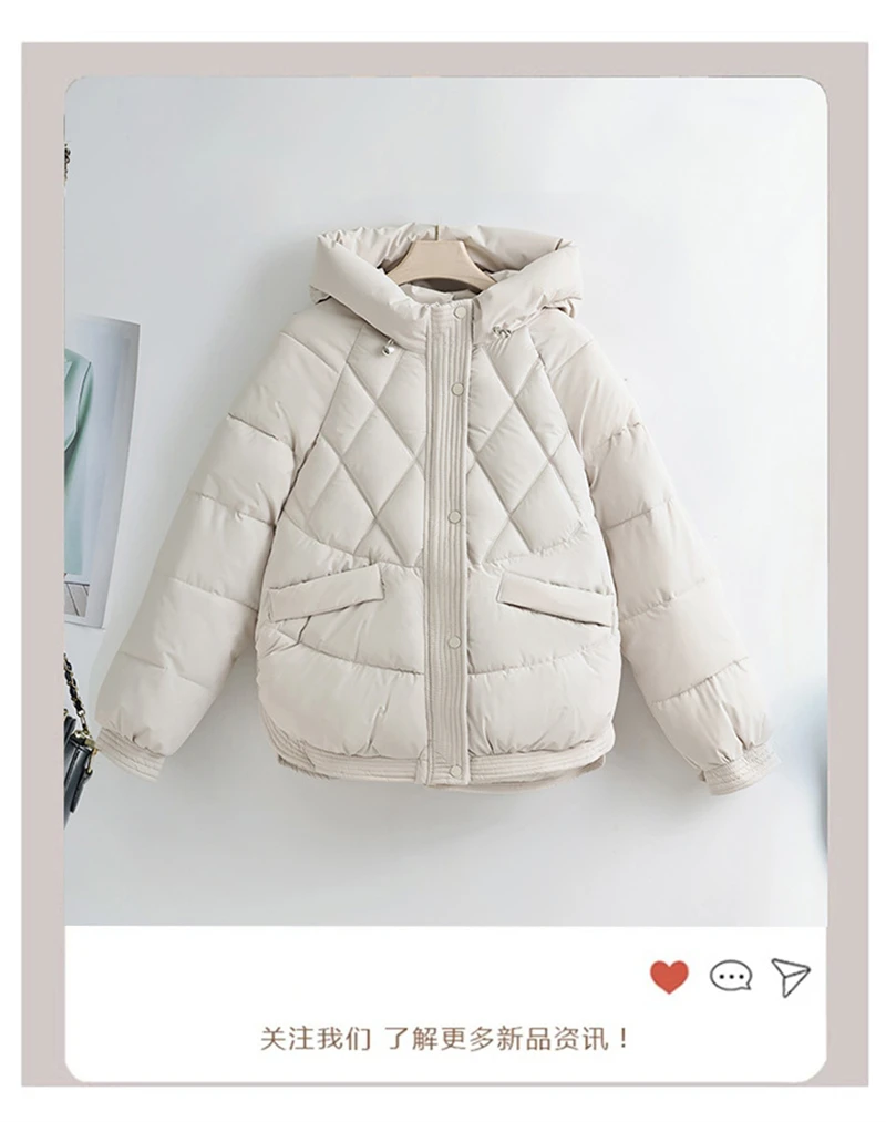 Autumn Winter Down Jackets Fashion Solid Women's Parka Hooded Down Cotton Padded Coats Long Sleeve Zipper Simple Female Outwear