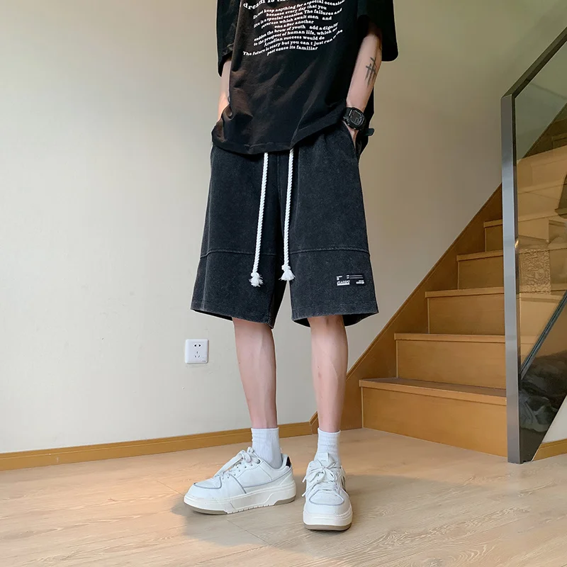 2023 New Cotton Washed Men's Gothic Shorts Vintage Fashion Casual Trunks Summer Hip Hop Unisex Male Knee Length Pants