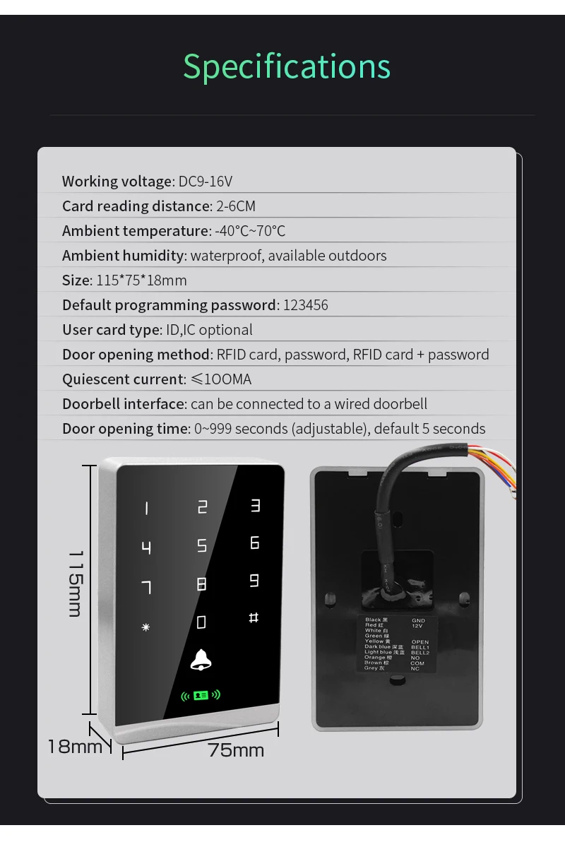 Dual RFID 125Khz+13.56MHz NFC Reader Outdoor Access Control Keypad IP67 Waterpro